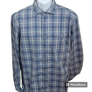 Johnnie-O Shirt, Men's Large, Blue & Gray Check, Button Down, 100% Cotton, EUC